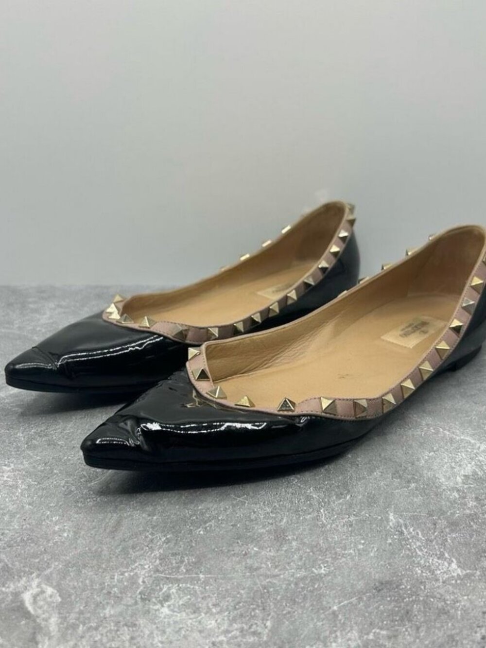 Valentino Black Patent Leather Rockstud Ballet Flats Size 40 Made in Italy